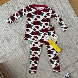 Kickee Pants Kids Pajama Set - Red and Green Floral